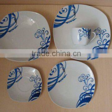 20PCS SQUARE CERAMIC STONEWARE DINNERWARE SET WITH CUP & SAUCER