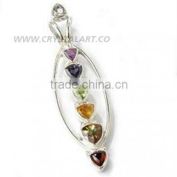 CHAKRA FACETED GEMSTONE 925 SILVER PENDANT