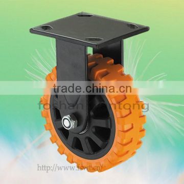 8 Inch Black Bracket Orange PU Top Plate Industrial Caster Wheel