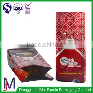 Printing label powder air valve ground coffee packing pouch side gusset sealed quad seal coffee bag