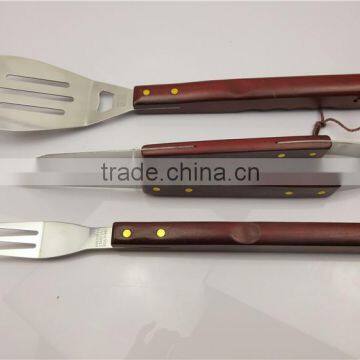 Stainless Steel Wooden Handle 3pcs BBQ Grill tools set