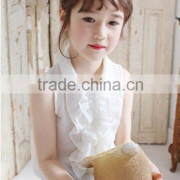 Wholesale Child Clothes Sleeveless Lace Lapel Little Girls Top