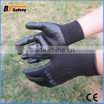 BSSAFETY Wholesale black nylon or polyester knitted nitrile coated working gloves for industrial