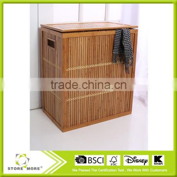 FREE SHIP! No Assembly! Lattice Bamboo Hamper with removable double sorter canvas liner (+lid)