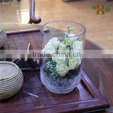 crackled cylinder glass candle holder with pedestal