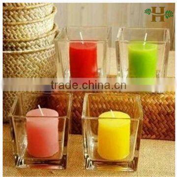 Handmade clear square shaped glass candle holder