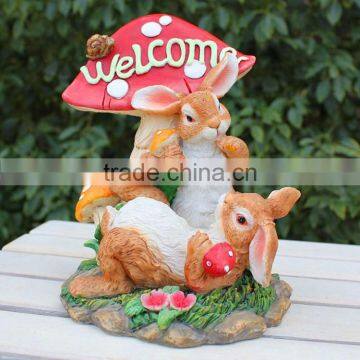 Resin Garden Welcome Rabbit Bunny Statue photo-3