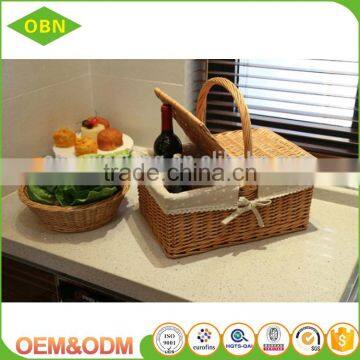 Custom China Hand Woven Eco-friendly Material Cheap Handle Empty Wicker Picnic Baskets With Lid photo-5