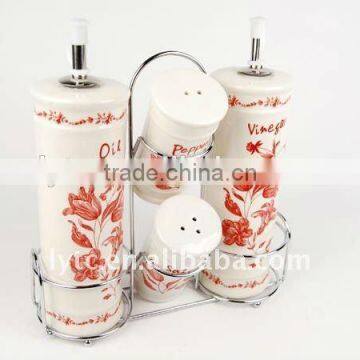 4pcs Ceramic Salt and Oil Vinegar Jar With Iron Stand photo-2