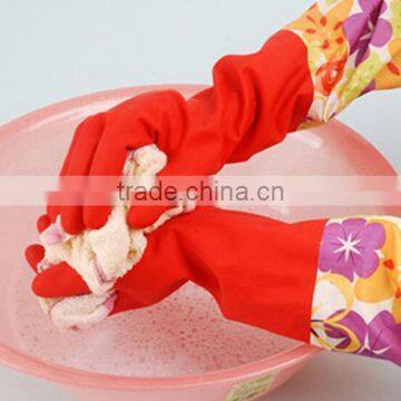 Extra Long Household Cleaning Kitchen Household Latex Cotton Lined Rubber Gloves photo-2