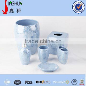 Wholesale Blue Glazed Decal Bathrooms Set Ceramic