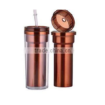 350ml/450ml Stainless Steel Inner Steel Outer Plastic Double Layer Cup With Straw photo-4