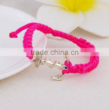 Braided Silk Cord Macrame Woven Bracelet Boat Nautical Navy Anchor Bracelet With Adjustable Knot