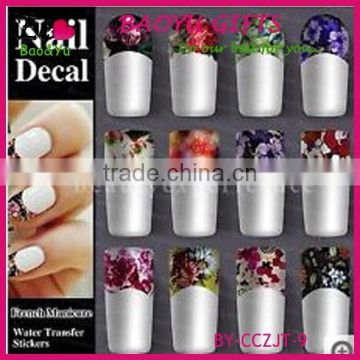 French half watermark fiower painting nails stick ,DIY Fashion Nail art