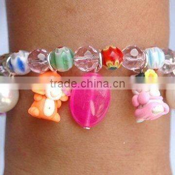 Italian Beads, Crystal Glass, Doll Clay Cartoon Bracelet (rainbow)