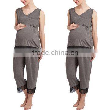 Wholesale Maternity Clothes Heather Cotton Super Soft Pajamas Maternity Nursing Empire Waist Sleepwear Sets For Muslim Women