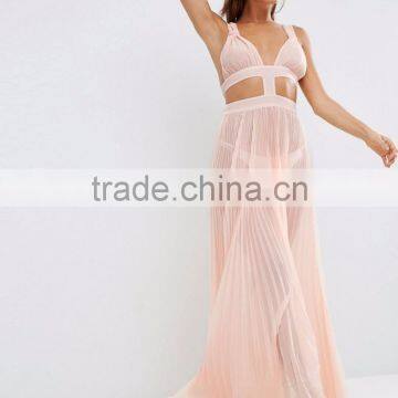 women's light pink Cut Out Pleated Beach Maxi Beach Dress