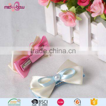 Fancy Design Girls Pink Ribbon Bow Hairgrips Alligator Hair Clip With Bead photo-5