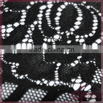 Black Roset Tricot Fabric Lace With Tassel Fringe, Fashion Swiss Lace for Dress photo-4