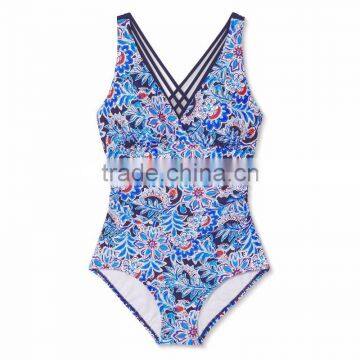 Womens Summer Floral V Neck One Piece Swimsuit Customize Multi Colored Swimming Suit Polyester Spandex Perfect Material Finish photo-4