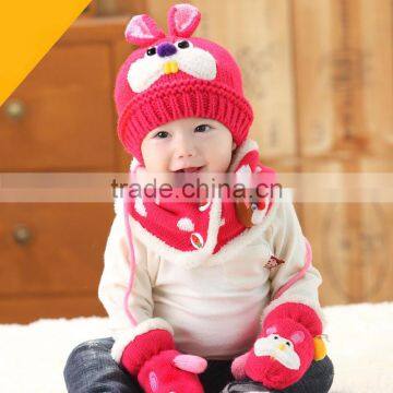 TC13004 Latest Fashion Baby Knitted Beanie Hat With Winter Warmed Scarf and String Mittens photo-3