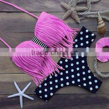 Women Sexy Two Pieces Swimwear Swimsuit Beach Wear Halter Fringe Floral Print Bikini Set NP000004 photo-4