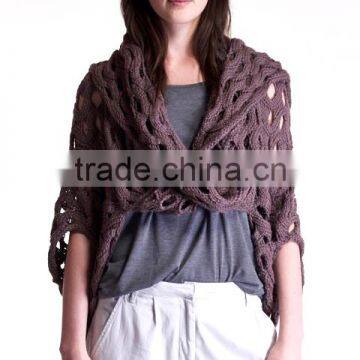 OEM Supplier Fashion Alpaca Shawl Scarf Open Wave Knitted Ladies Cape photo-2