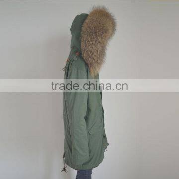 Myfur Long Parka With Detachable Raccoon Fur Hood Navy Fur Trimmed photo-3