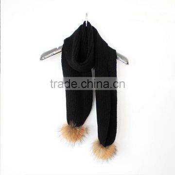 Myfur Adult Winter Striped Scarf With Real Natural Raccoon Fur Pom Poms photo-2