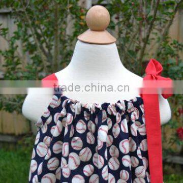 Navy and Red Baseball Pillowcase Dress for Little Girls Toddler photo-3