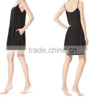 Plain Loose Spaghetti Straps New Modal Black Nightdress Women Sleepwear Pajamas