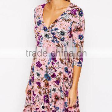 Maternity Wrap Skater Dress in Floral China Supplier photo-3