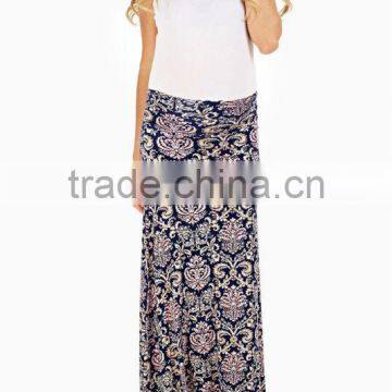 PLUS SIZE CLOTHING NAVY BEIGE PINK DAMASK PRINTED MATERNITY MAXI SKIRT