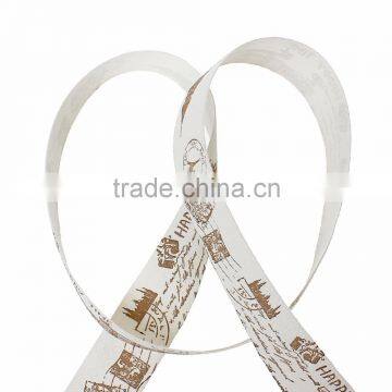 Handmade DIY Craft Off-white & Light Brown Stamps Big Ben Pattern Cotton Fabric Sewing Ribbon Labels photo-3