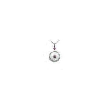 Ladies White Ceramic Silver Necklace With Pink Main Stone , Silver Pendant Necklace CSP0613