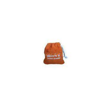 Orange Toweling Drawstring Pouch Embroidered For Bath Gloves , 1316cm