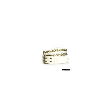 White Ring Decor Studs Belt in PU leather