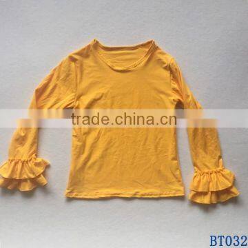 Solid Color Baby Yellow Cotton Shirts Girls Ruffle Autumn Tops Long Sleeve Fall Clothes For Toddlers