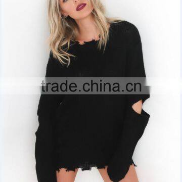B33749A 2017 Western Women Hot Fashion Cut Out Plain Knit Sweater