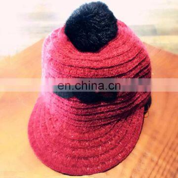 New coming kids child cap boy/girl cap with rabbit fur ball