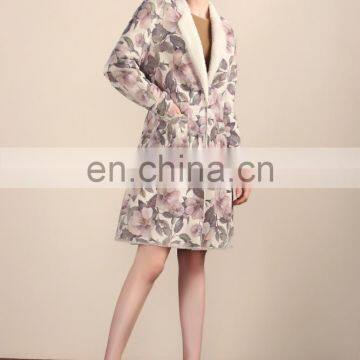 Glorious Design Floral Prints Sheepskin Fur Garment Top Quality Sheep Fur Jacket Ladies Long Fur Dress photo-3