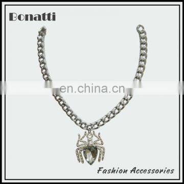 silver aluminum chain necklace with ribbon and diamond pendant