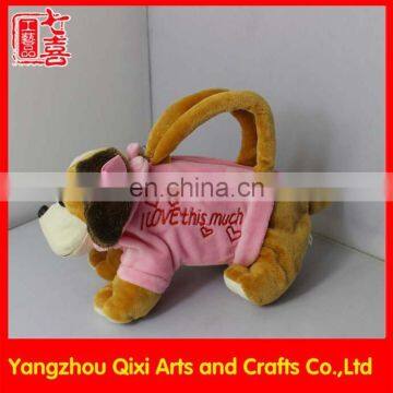 Wholesale plush toy hand bag cute valentine dog bag pink animal bag