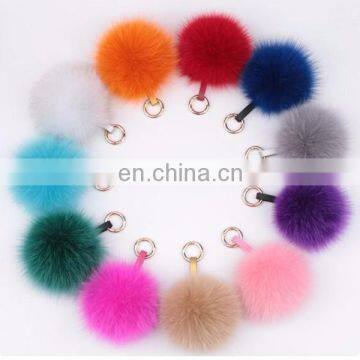 Charm Fluffy fox fur ball pom poms Accessories plush keychain car keyring Bag Purse Pendant