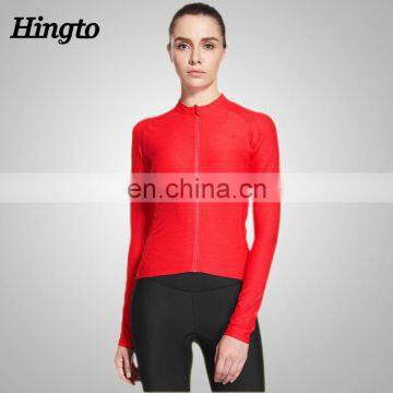 2017 latest best price long sleeve plain red ladies bicyle jersey cycling wear team OEM