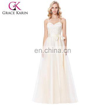 Grace Karin Spaghetti Straps Cross Back Champagne Voile Ball Gown Prom Dress 8 Size US 2~16 GK000123-1