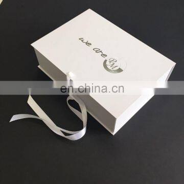 Matte white paper cardboard ribbon closure gift box folding box