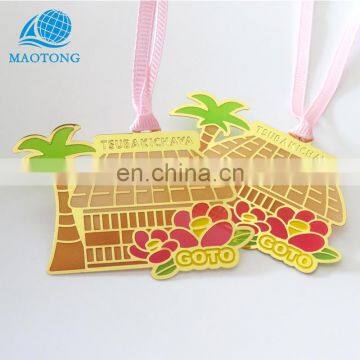 Wholesale cheap custom printing fancy gifts metal bookmarks design for kids with ribbon