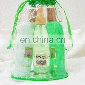 Transparent PVC organza drawstring bag for cosmetic