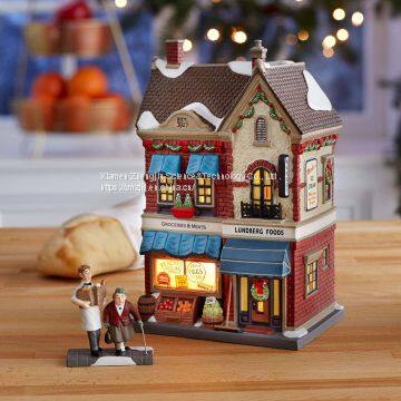 Lundberg Foods Christmas in the CityChristmas church house with LED lights  coffee shop Musical Ski Scene with  Polyresin Christmas House Decoration